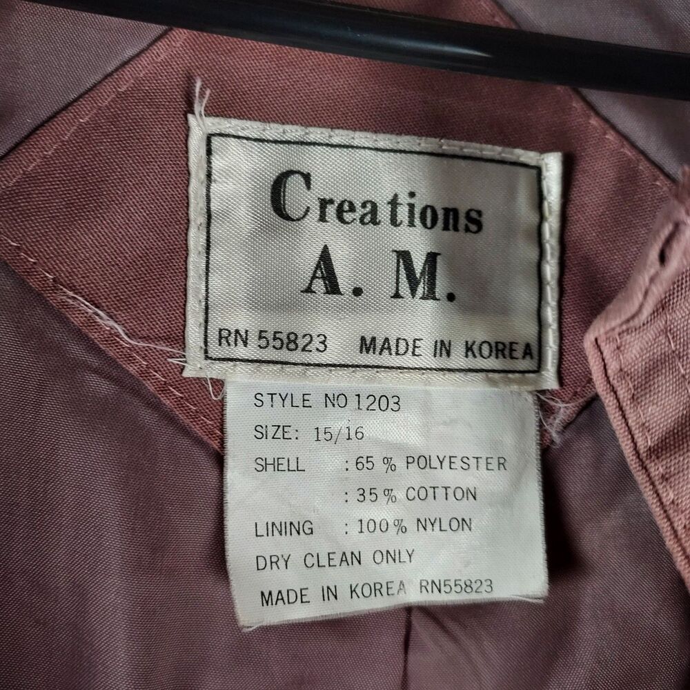 A.M. Creations Women’s Mauve Trench Coat Size 15/16 Made in Korea Belted - Picture 7 of 10